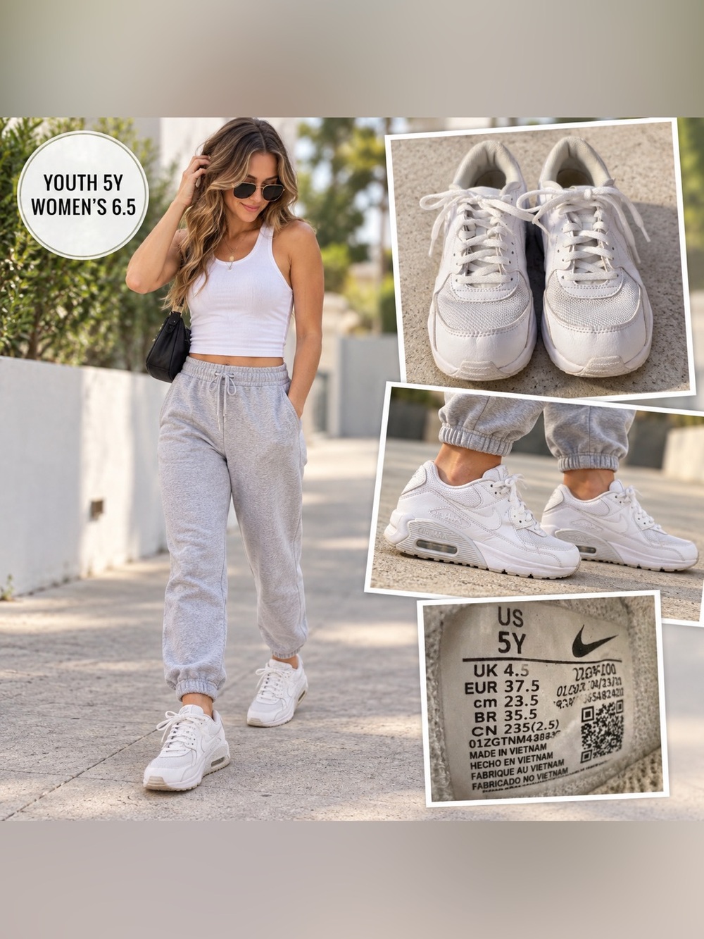 Nike Air Max Excee Triple White Sneakers Youth 5Y/ Women’s 6.5
